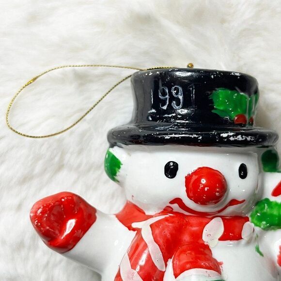 🔮 5/$25 Vintage 1991‎ Hand Painted Ceramic Snowman Christmas Ornament - Picture 2 of 6